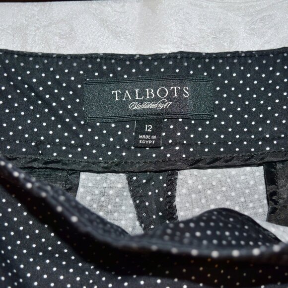 Talbots Size 12 | Black White Micro Dot Swiss Dot Ankle Crop Pants | Career - Picture 4 of 6